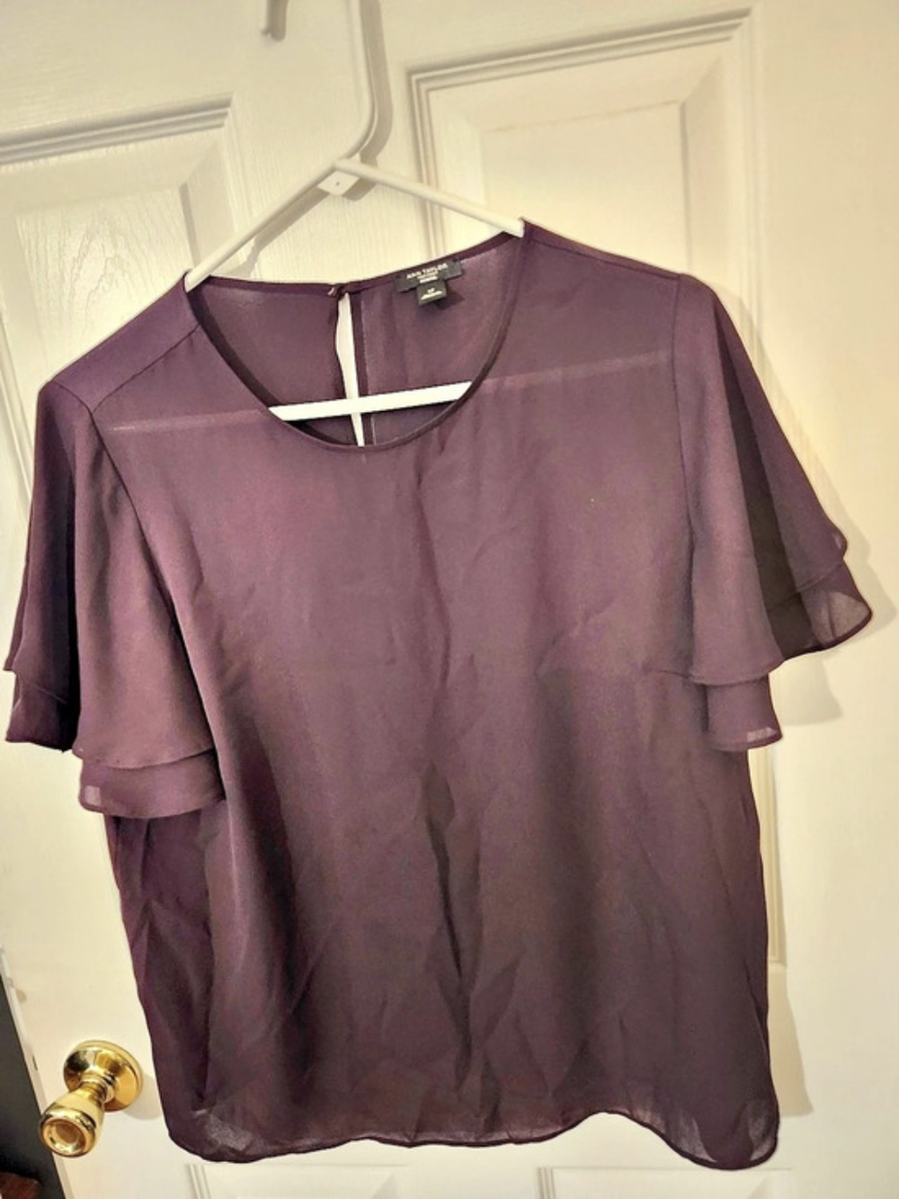 Ann Taylor Ruffle Sleeve Blouse in Purple